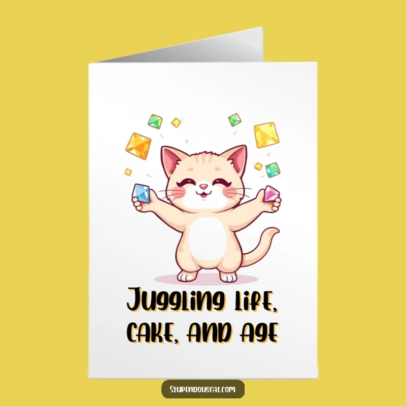 Free Printable Juggling Cat Birthday Card - Funny Downloadable Gift For Gem Lovers