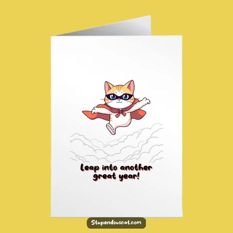 Free Printable Birthday Card: Heroic Cat Leaping, Funny Downloadable Gift