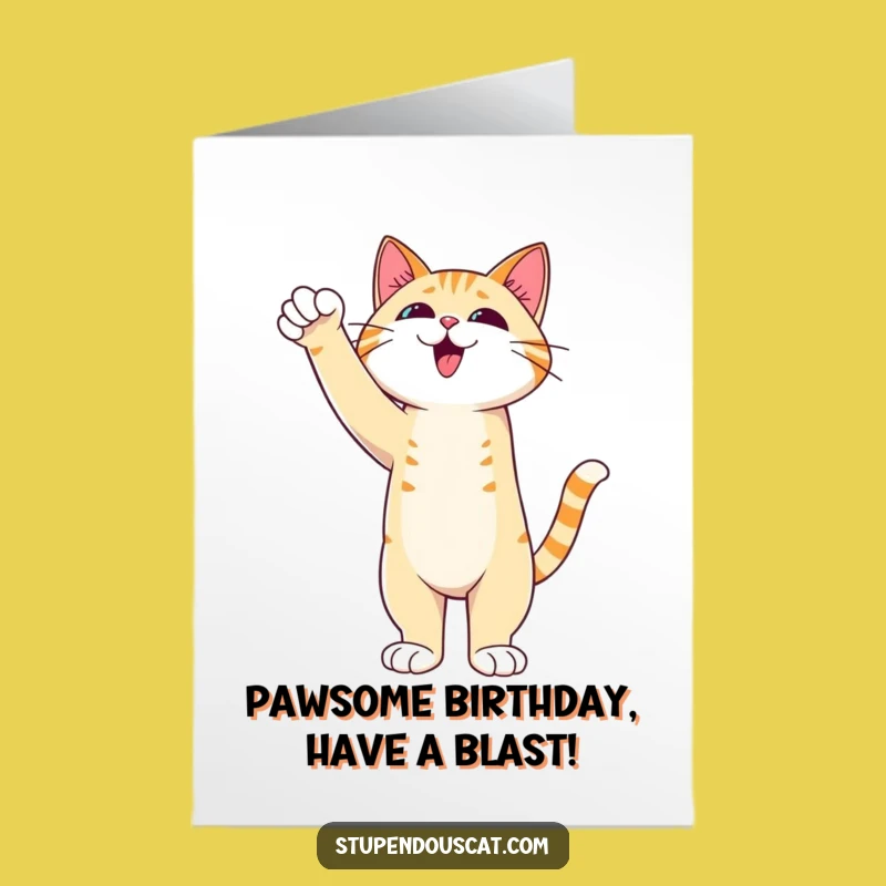 Free Printable Birthday Card: Triumphant Cat Paw - Funny Downloadable Gift