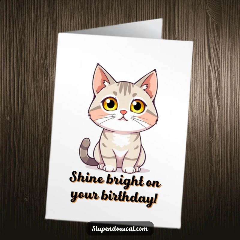 Funny Free Printable Birthday Card: A cat with intense glowing eyes confidently surveying the scene for a birthday.
