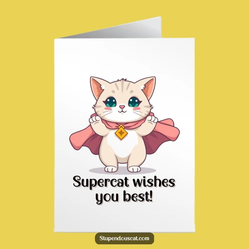 Free Printable Birthday Card: Funny Cat Hero Unfurling Cape, Downloadable DIY Gift