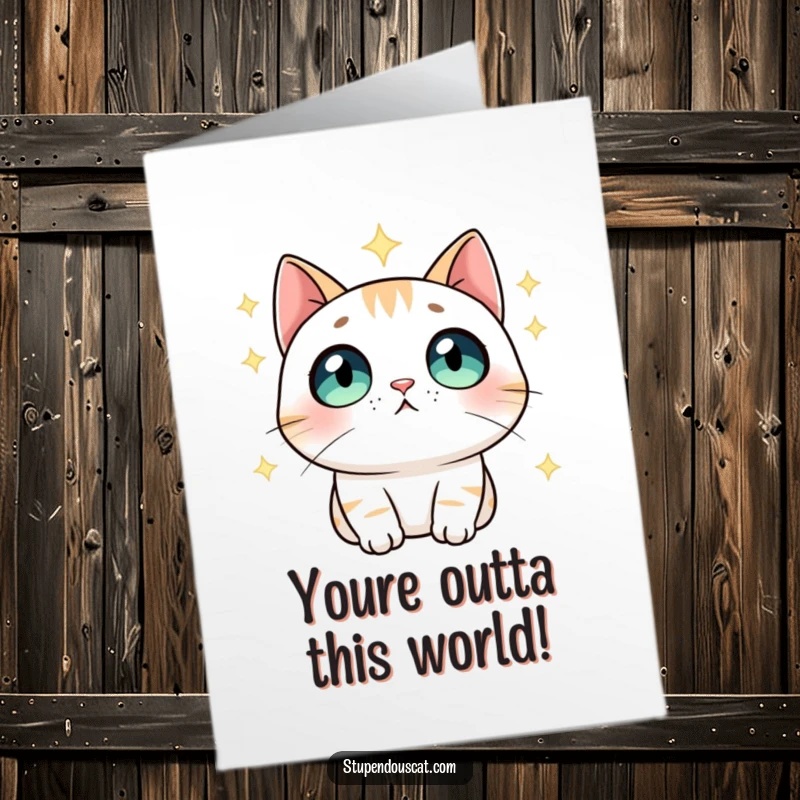 Funny Free Printable Congratulations Card: Cat with wide, impressed eyes gazing at the night sky.