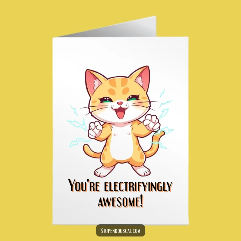 Free Printable Congrats Card: Powerful Cat Lightning Paws, Funny Downloadable Gift