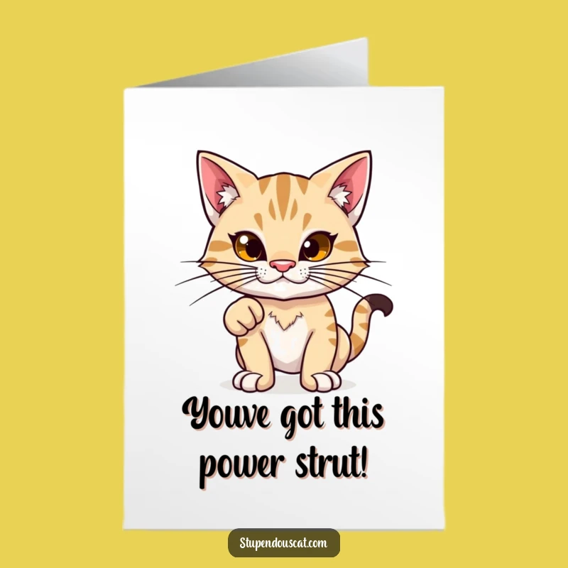 Free Printable Congrats Card: Proud Cat Power Stance, Downloadable Funny Win