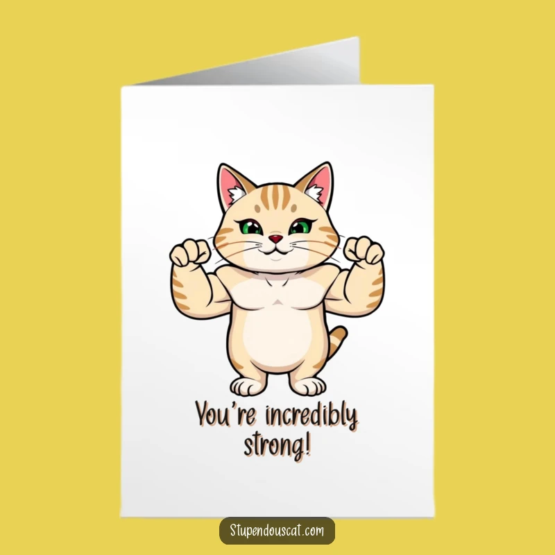 Free Printable Congrats Card: Strong Cat Flexing, Funny Downloadable Gift