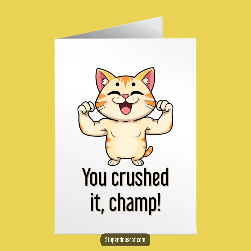 Free Printable Congrats Card: Strong Cat Flex - Funny Downloadable Celebration DIY