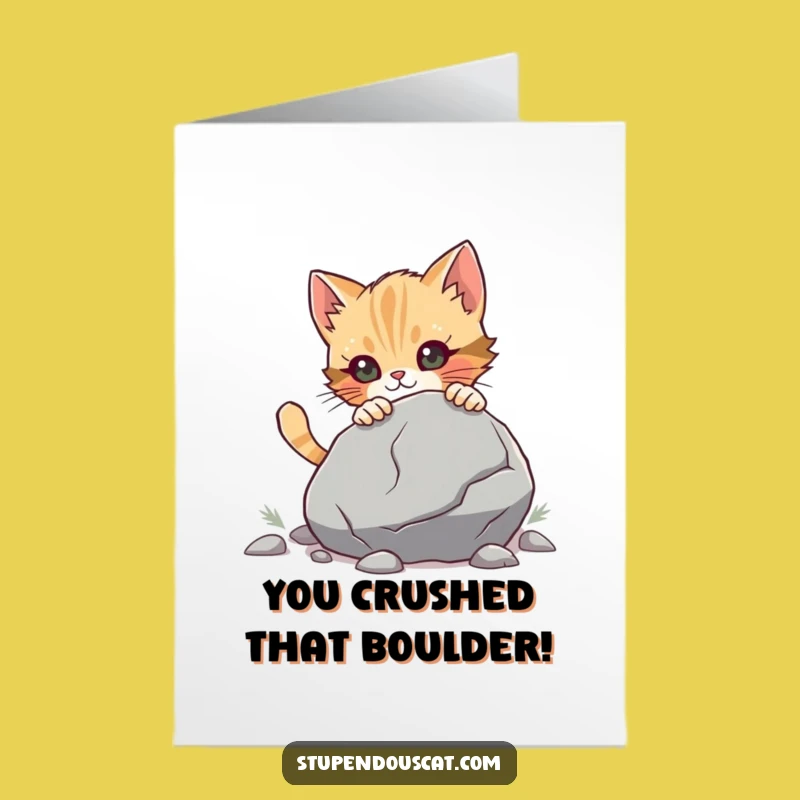 Free Printable Congrats Card: Cat Cub Boulder Push Funny Downloadable Gift