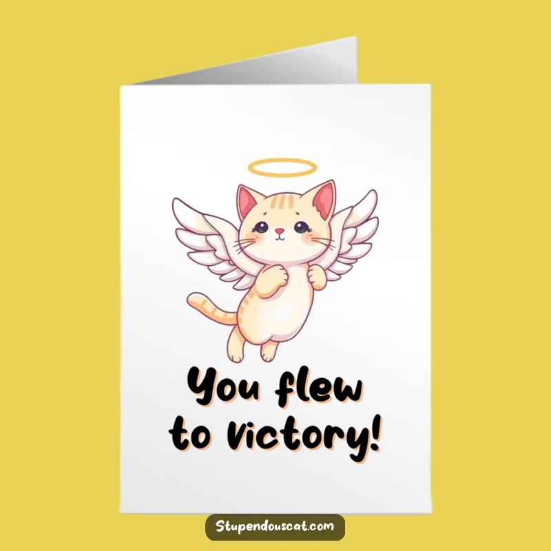 Free Printable Congrats Card: Angelic Cat Soars - Funny Downloadable Gift