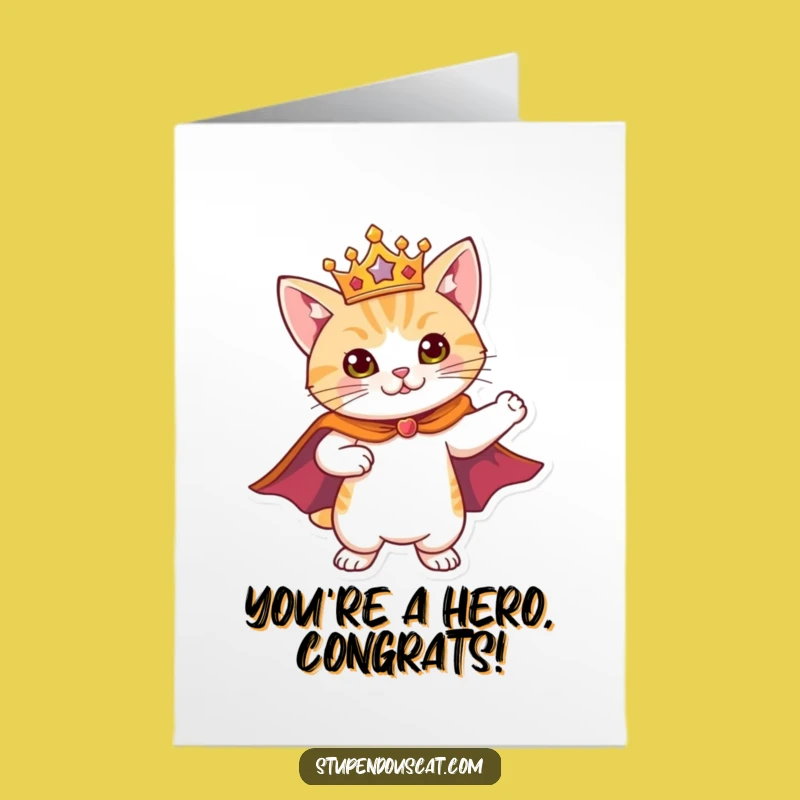 Free Printable Congrats Card: Heroic Cat Celebrating Your Triumph!
