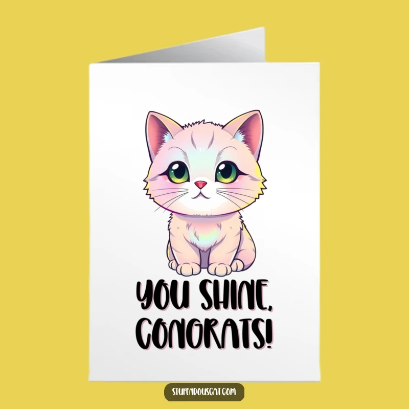 Free Printable Congrats Card: Shimmering Cat Celebrates Your Success - Downloadable