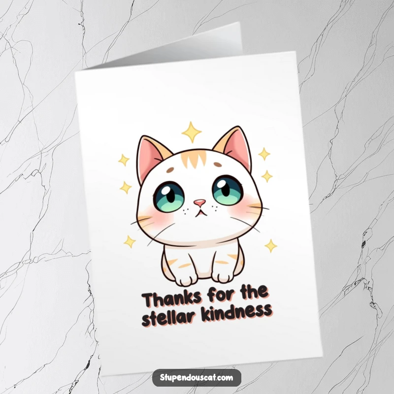 Funny Free Printable Thank You Card: Cat with wide, impressed eyes looking up at stars.