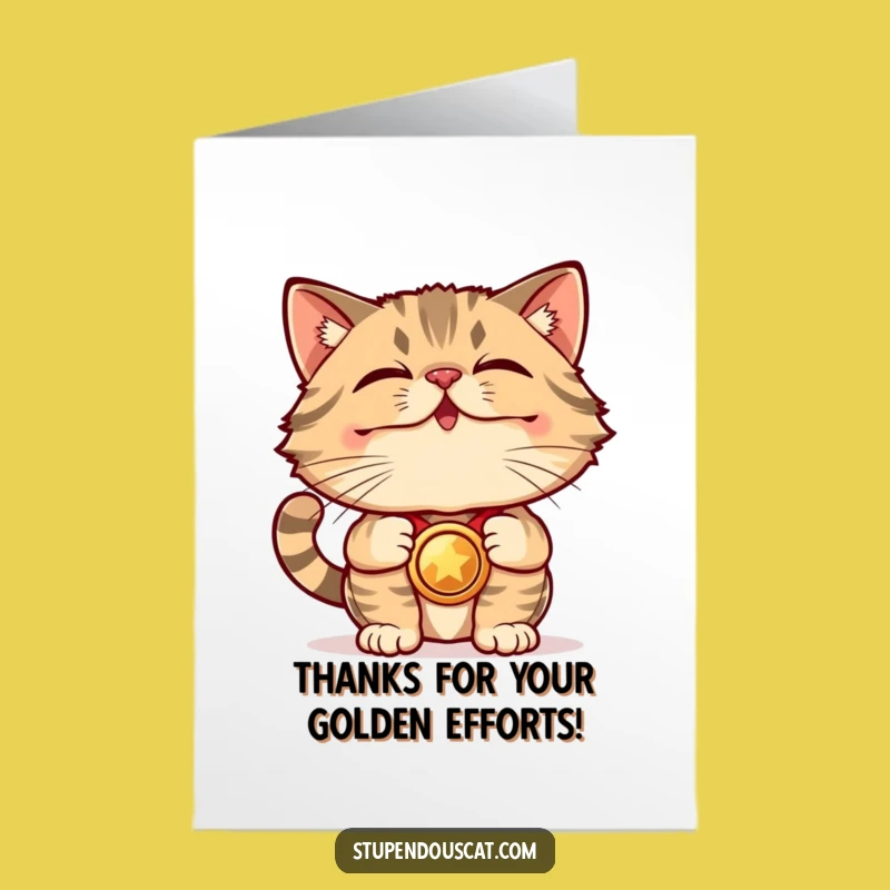 Free Printable Thank You Card: Champion Cat Medal Funny Downloadable Gift