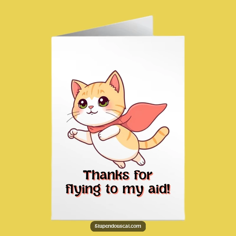 Free Printable Thank You Card: Flying Cat Hero Funny Downloadable Gift