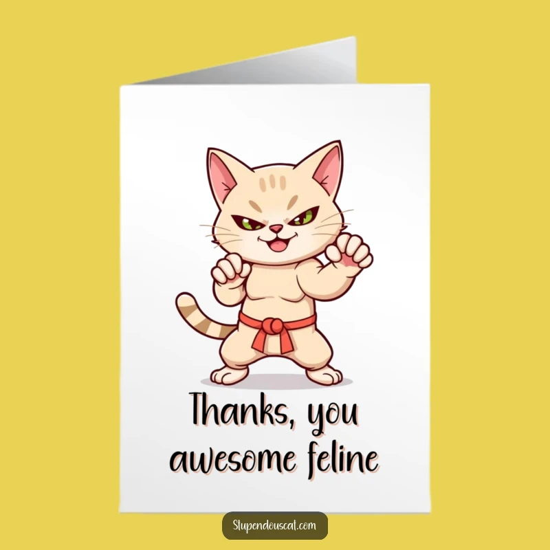 Free Printable Thank You Card Funny Cat Martial Arts Downloadable