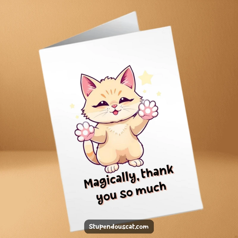 Funny Free Printable Thank You Card: A cat conjuring awe-inspiring sparkling energy, sending magical thanks.