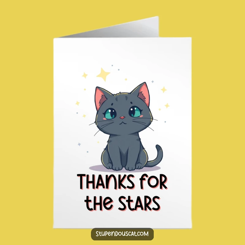Free Printable Thank You Card: Mysterious Cat Under Stars, Downloadable DIY Gift