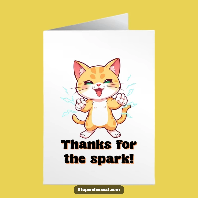 Free Printable Thank You Card: Powerful Cat Lightning Paws, Funny Downloadable Gift