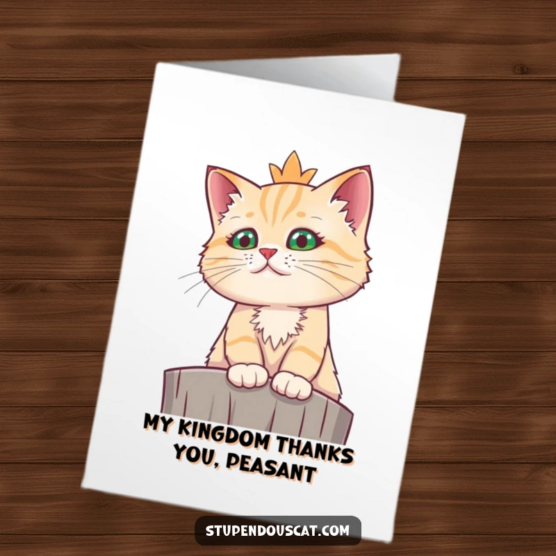 Funny Free Printable Thank You Card: A regal cat on a high perch, looking down with an air of thanks.