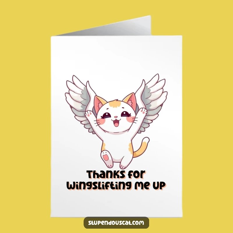 Free Printable Thank You Card: Winged Cat's Gratitude Soars