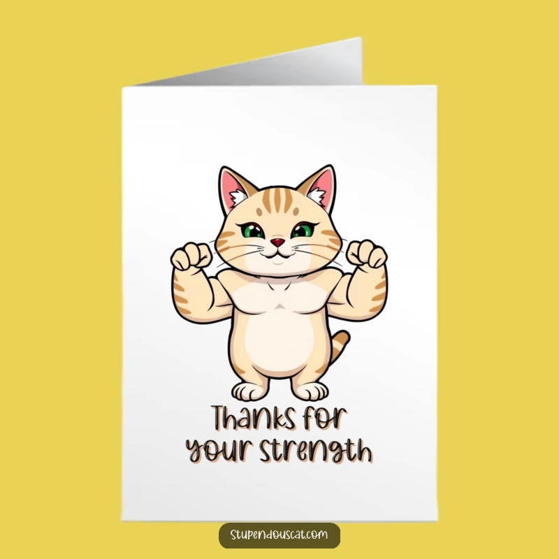 Free Printable Thank You Card: Strong Cat Flexing, Funny Downloadable Gift