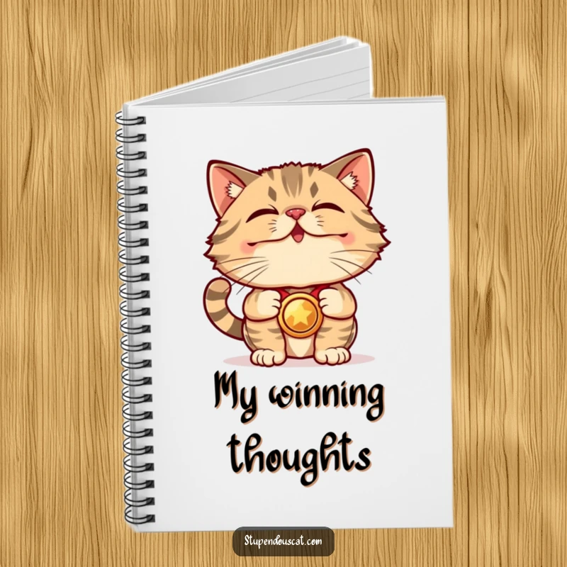 Funny Notebook: A proud cat displays a shining medal, inspiring users to record their own stupendous achievements.