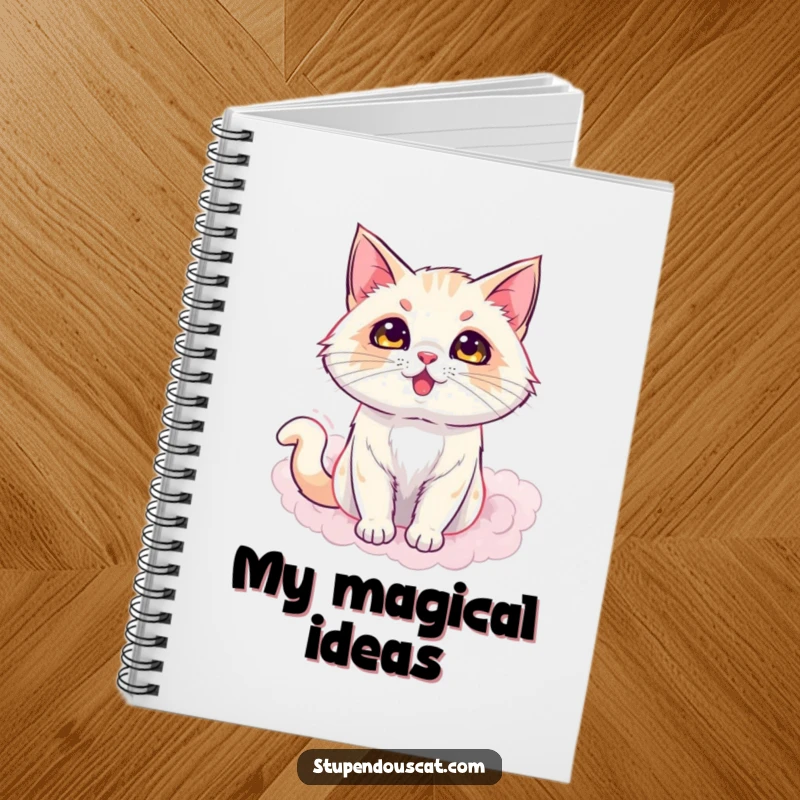 Funny notebook with a dazzling cat appearing from a puff of smoke, perfect for jotting down magical thoughts, a great funny gift.