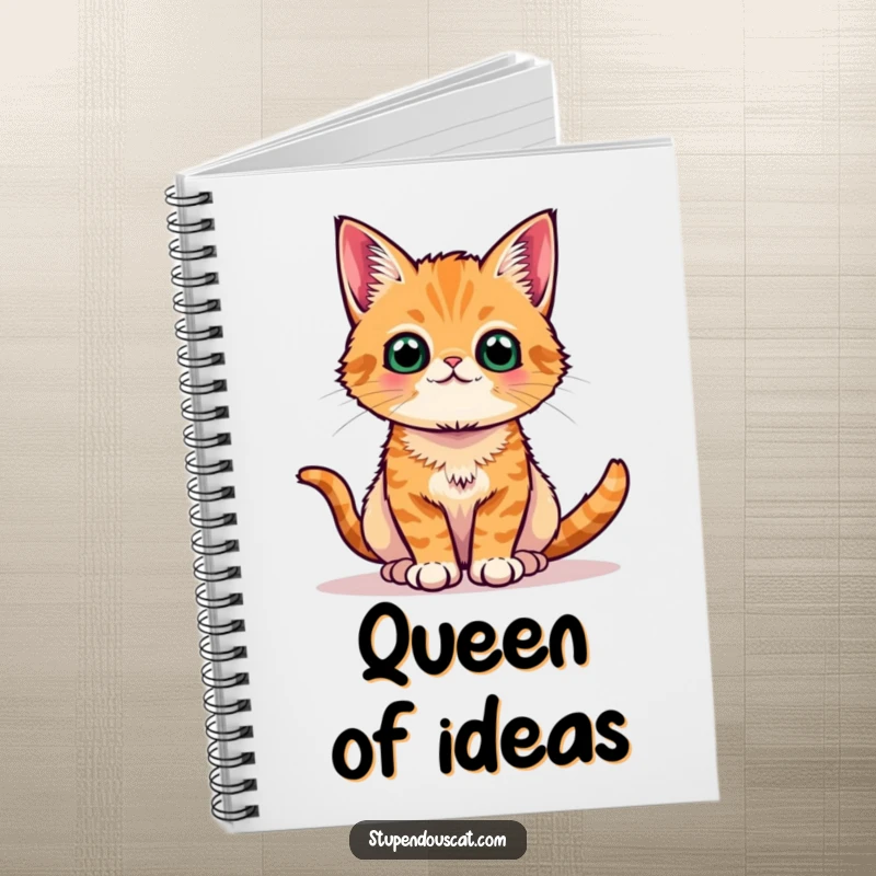Funny orange tabby cat notebook, posing regally and proudly, ideal for jotting down important thoughts with feline sophistication.