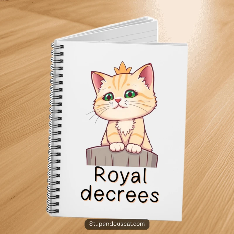 Funny regal cat notebook cover showing a cat looking down from a high perch with a funny, kingly expression.