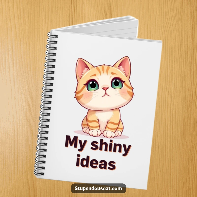 Funny cat notebook cover featuring a cat looking up in amazement at a shimmering object, great for notes and ideas.