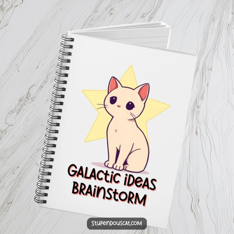 Funny notebook with a cat silhouette against a shining star, ideal for writing down dreams and ideas.
