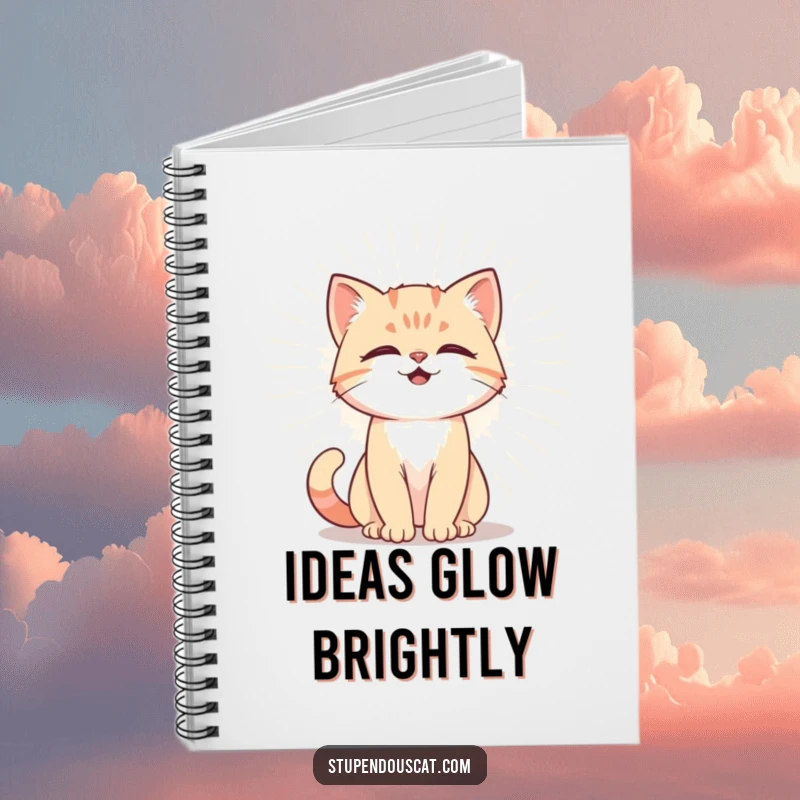 Funny Notebook showcasing a powerful cat cub emitting a radiant aura, ideal for writing down thoughts with a majestic and humorous flair.