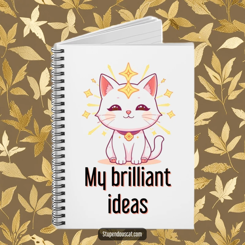 Funny Notebook with a radiant cat and glowing celestial symbols, perfect for recording cosmic ideas and mystical thoughts.