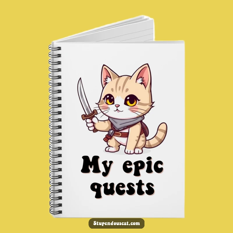 Funny Adventurous Cat Notebook - Jot Down Your Quests with Tiny Sword Gift