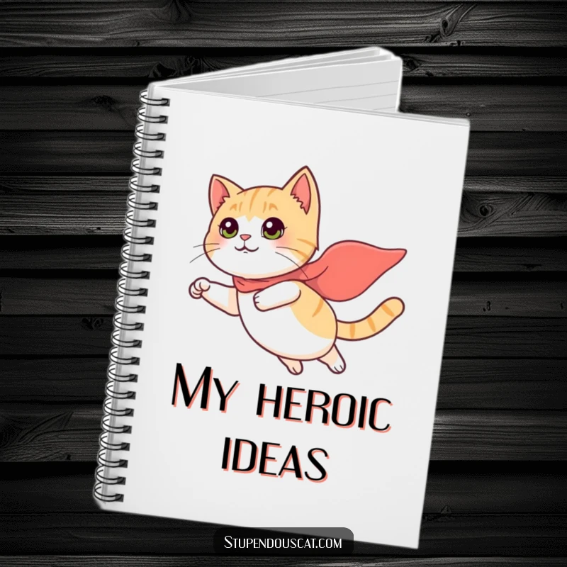 Funny Notebook: A cat wearing a small cape is flying, inspiring users to jot down their own heroic adventures.