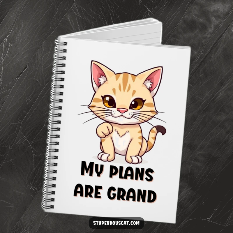Funny notebook: A proud feline with exaggerated whiskers stands in a power stance, inspiring confident writing.