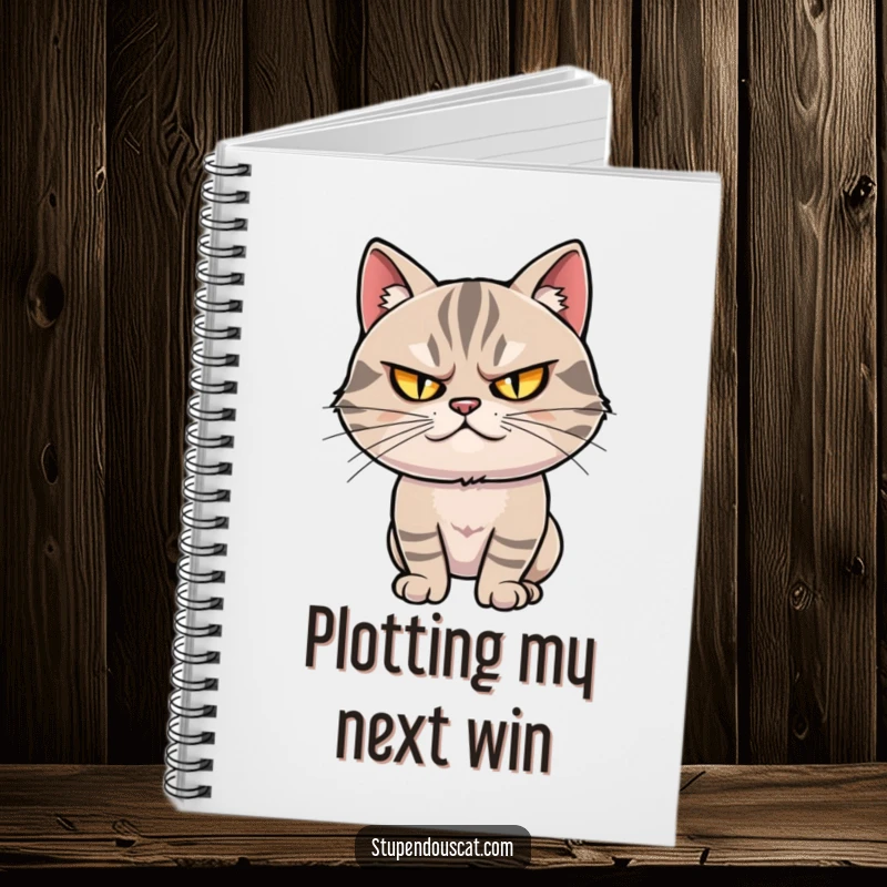 Funny notebook: A smug cat with narrowed, twinkling eyes strikes a dramatic pose, encouraging confident note-taking.
