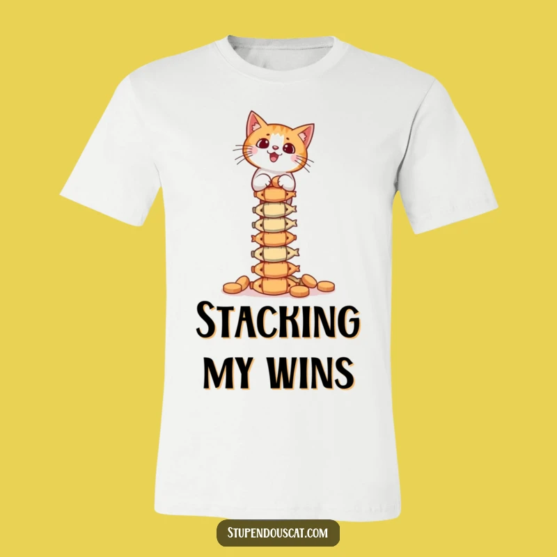 Funny Cat Balance Tee - Fish Treat Tower Shirt for Feline Experts