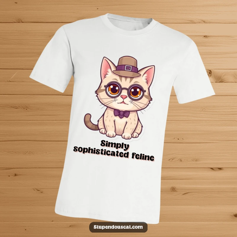 Funny T-Shirt depicting a distinguished cat wearing a monocle and top hat, exuding sophistication and charm.