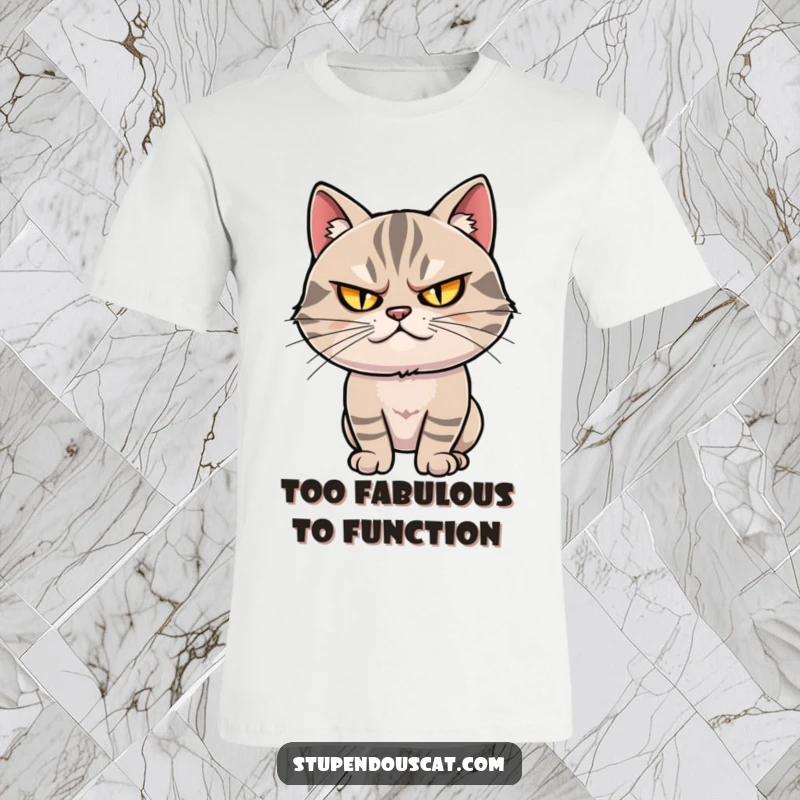 Funny t-shirt: A smug cat with narrowed, twinkling eyes strikes a bold, dramatic pose, looking undeniably cool.