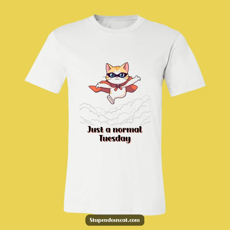 Funny Hero Cat T-Shirt: Leaping Cape Crusader for Epic Adventures