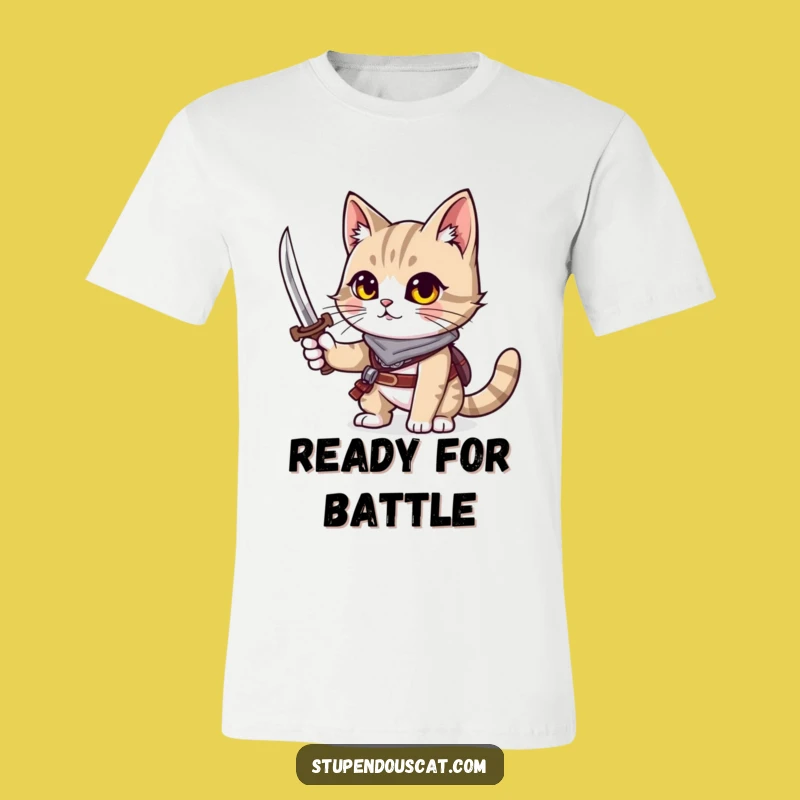 Funny Adventurous Cat T-Shirt - Tiny Sword Wielding Hero Tee