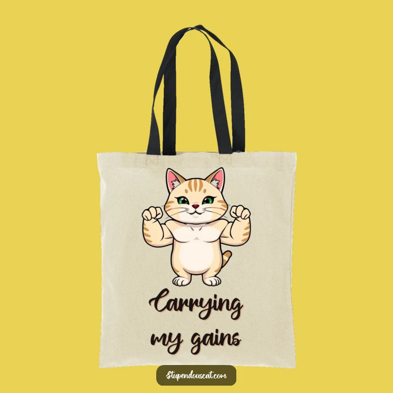 Funny Strong Cat Tote Bag: Carry Your Strength with Pride