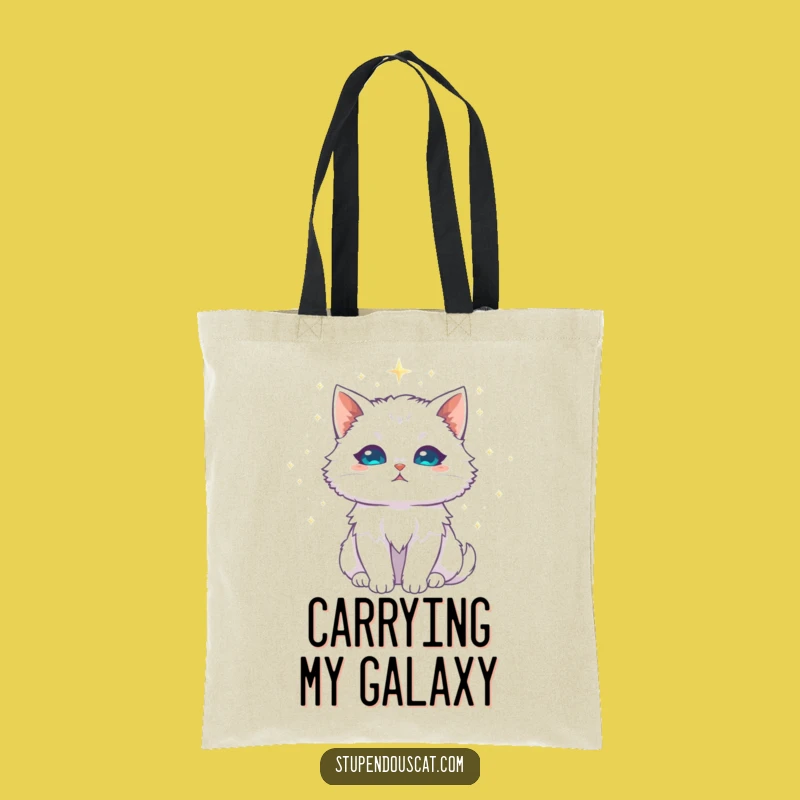 Funny White Cat Stardust Tote Bag - Majestic Celestial Carryall Gift