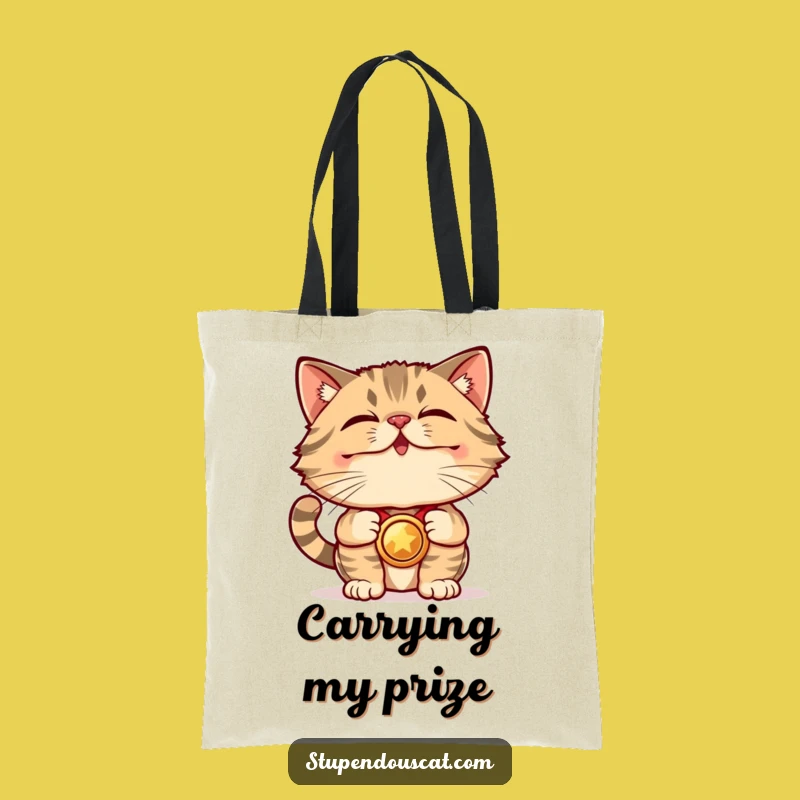 Funny Award Cat Tote Bag - Stupendous Carry-All for Victorious Essentials