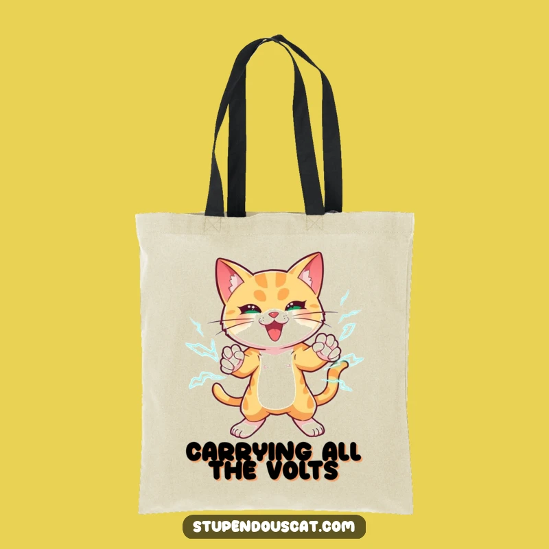 Funny Lightning Cat Tote Bag: Carry Your Sparkle with Powerful Paws