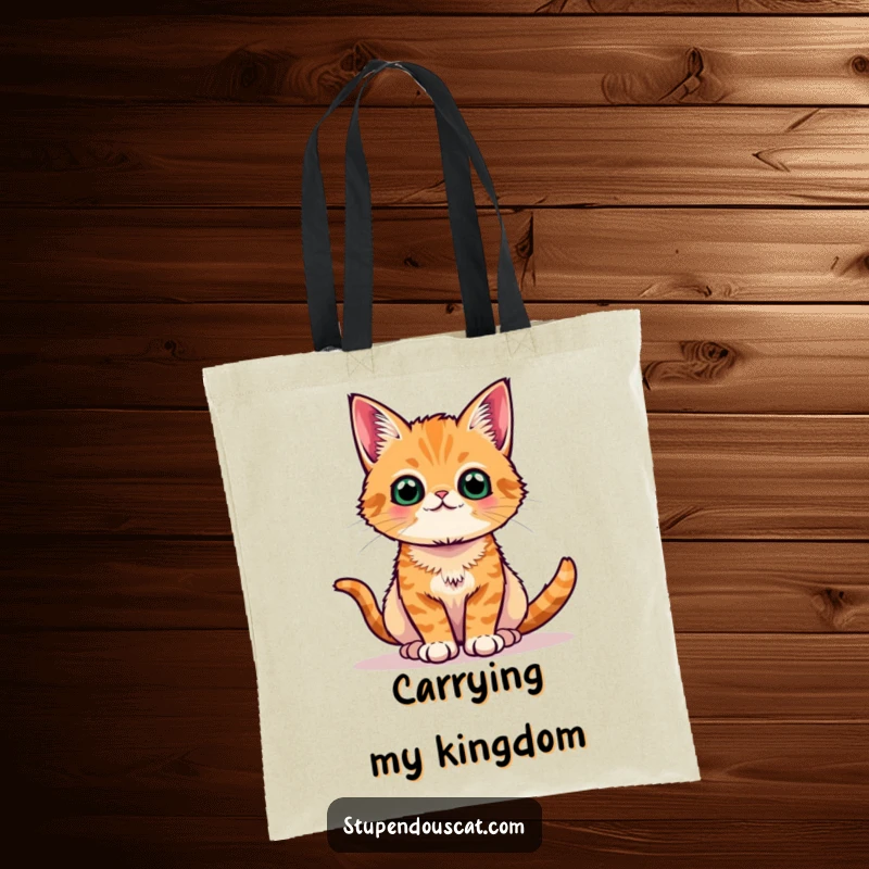Funny orange tabby cat tote bag, posing regally and proudly, a chic accessory for carrying essentials with feline elegance.