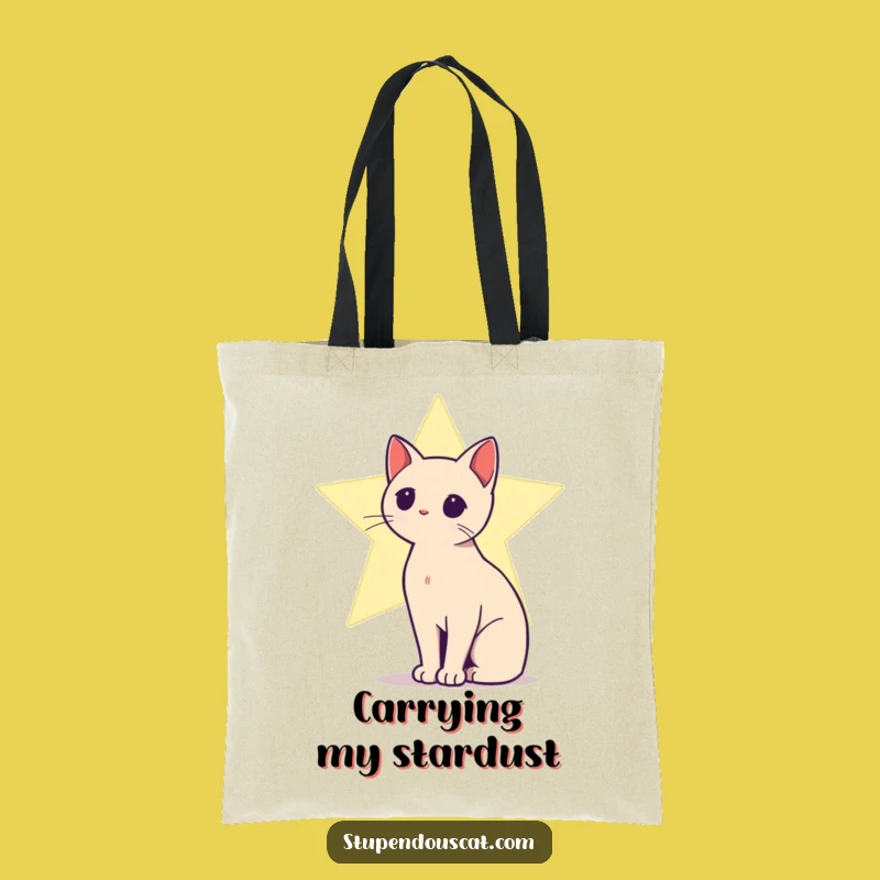 Funny Star Cat Tote Bag - Silhouette Glow, Hilarious Celestial Carryall