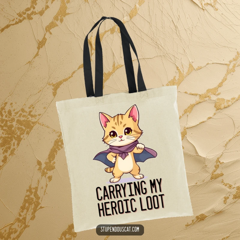 Heroic Cat Cub Cape Tote Bag: A stylish tote with a proud cat cub in a cape, ready for heroic tasks.