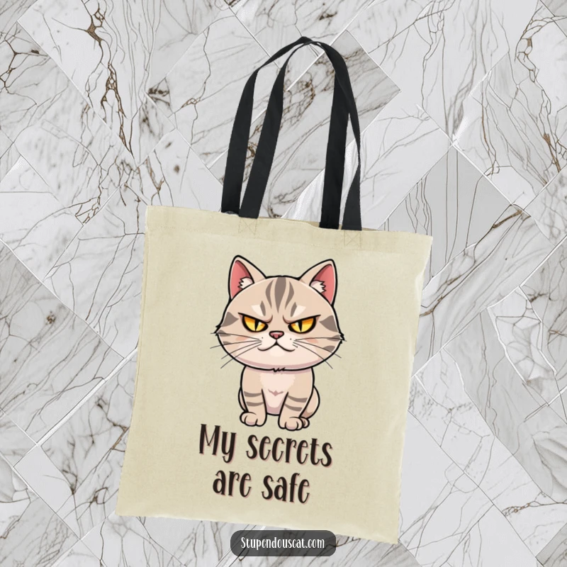 Funny tote bag: A smug cat with narrowed, twinkling eyes confidently strikes a dramatic pose, embodying chic sass.