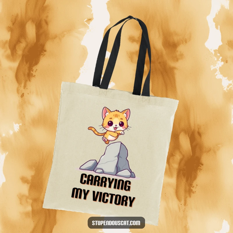 Valiant Cat Cub Leap Tote Bag: A stylish tote with a brave cat cub leaping over an obstacle, symbolizing overcoming challenges.